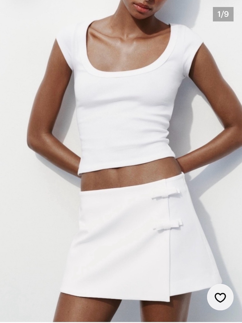 Zara White Mini Skirt/ Skort (yes with shorts!) with Side Bow Details